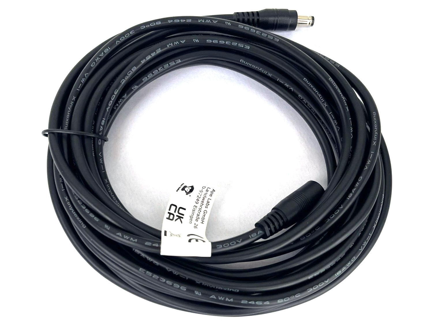 Ape Labs DC Extension 16ft | 5.5 x 2.1mm DC Connector | 5V–20V Power Extension (ID: 100517)