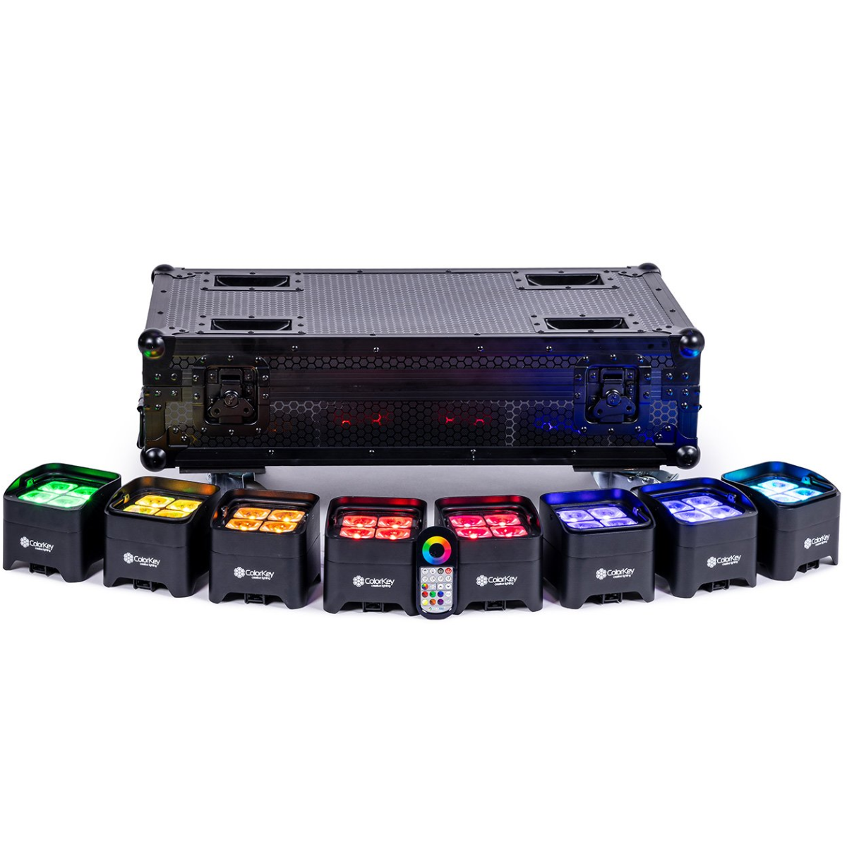 ColorKey MobilePar Mini Hex 4 MKII (8-Pack) | Wireless Battery Uplighting Kit | Charging Case with App Control