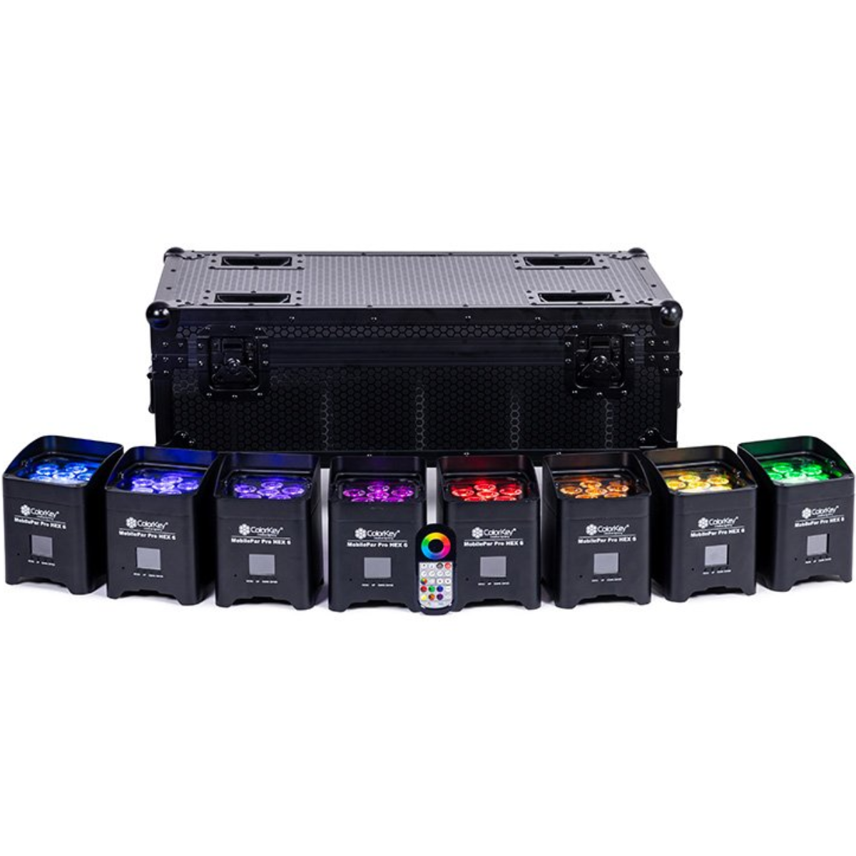 ColorKey MobilePar Pro HEX 6 8-Pack Bundle | 8 Wireless Battery Uplights with Charging Case | RGBAW UV Output with Built-In Wireless DMX
