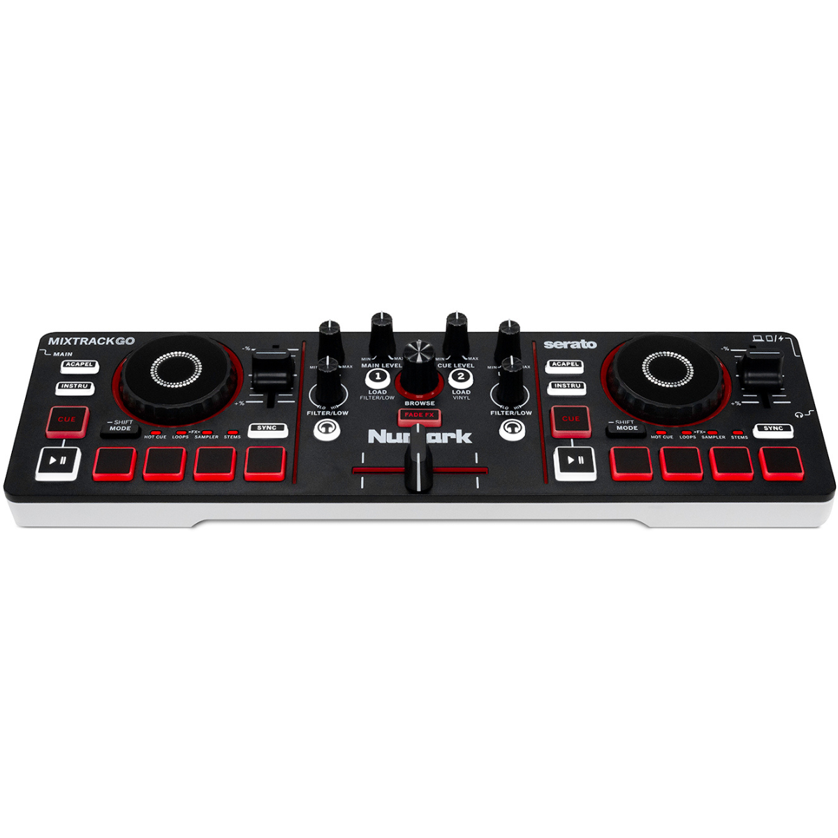Numark MixTrack Go | Bluetooth MIDI DJ Controller | Ultra-Portable 2-Deck Stems Control