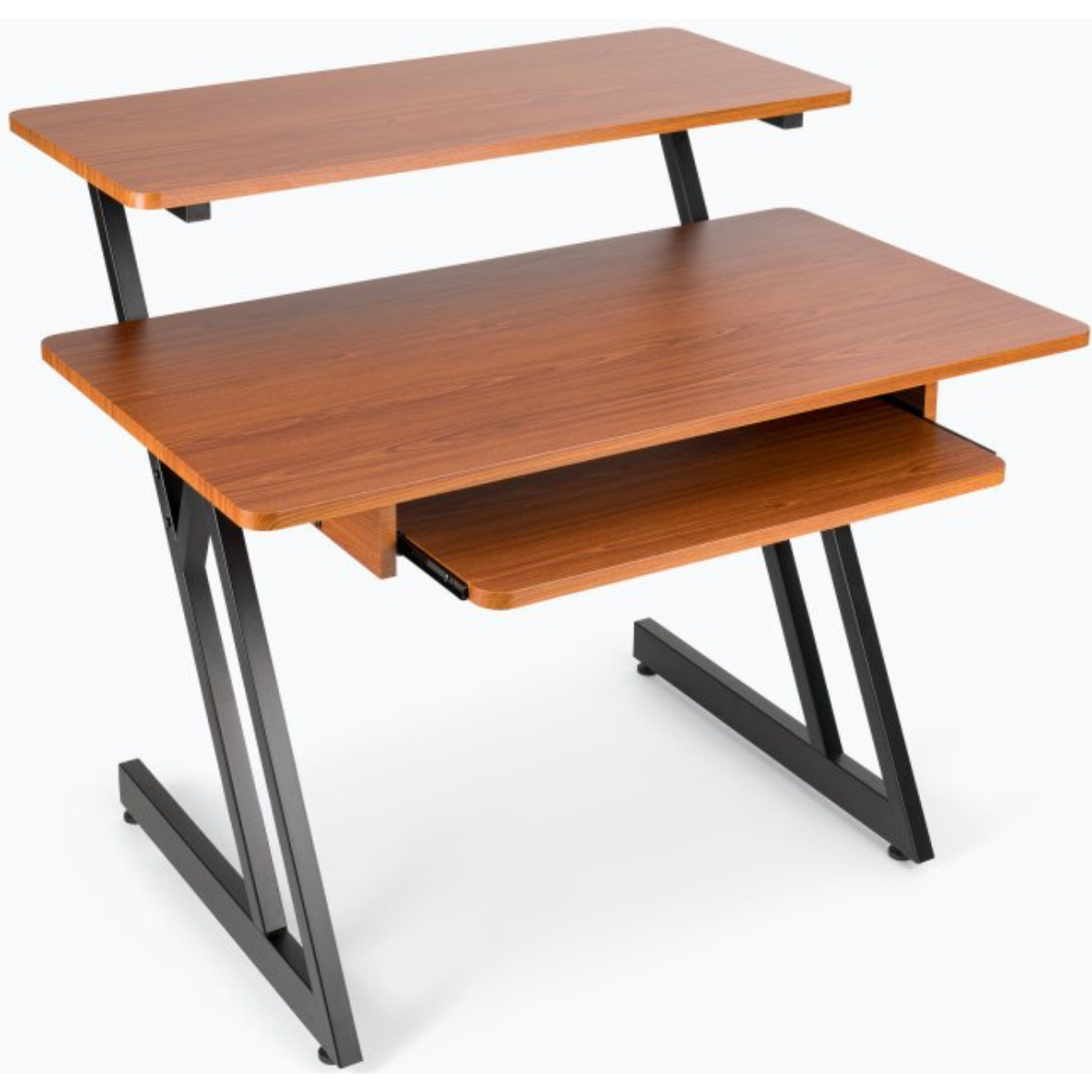 OnStage WS7500RB | Rosewood Studio Workstation with Keyboard Tray | 175 lb Capacity with Monitor Platform