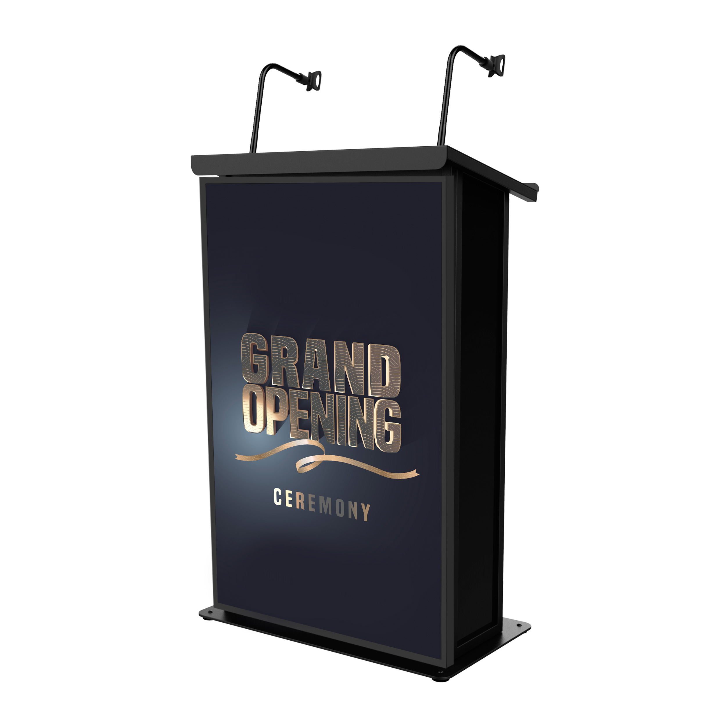ProX X-MAESTROMEDIABL | Lectern Podium for TVs up to 32in | 2 Gooseneck Mic Stands, Black Finish