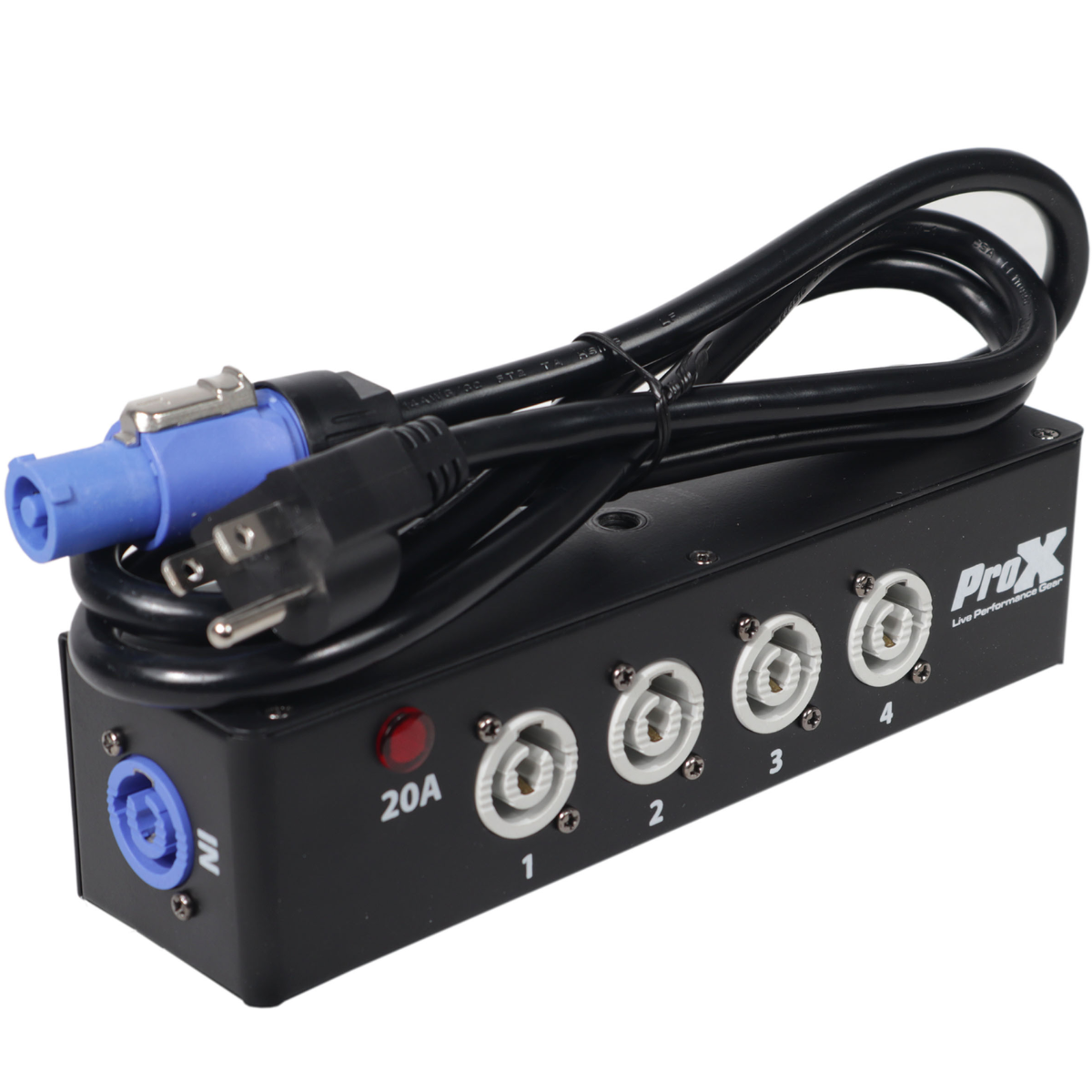 ProX X-PWCX4BOX | 4-Way PowerCON-Compatible Splitter | 20A Truss Power Distribution