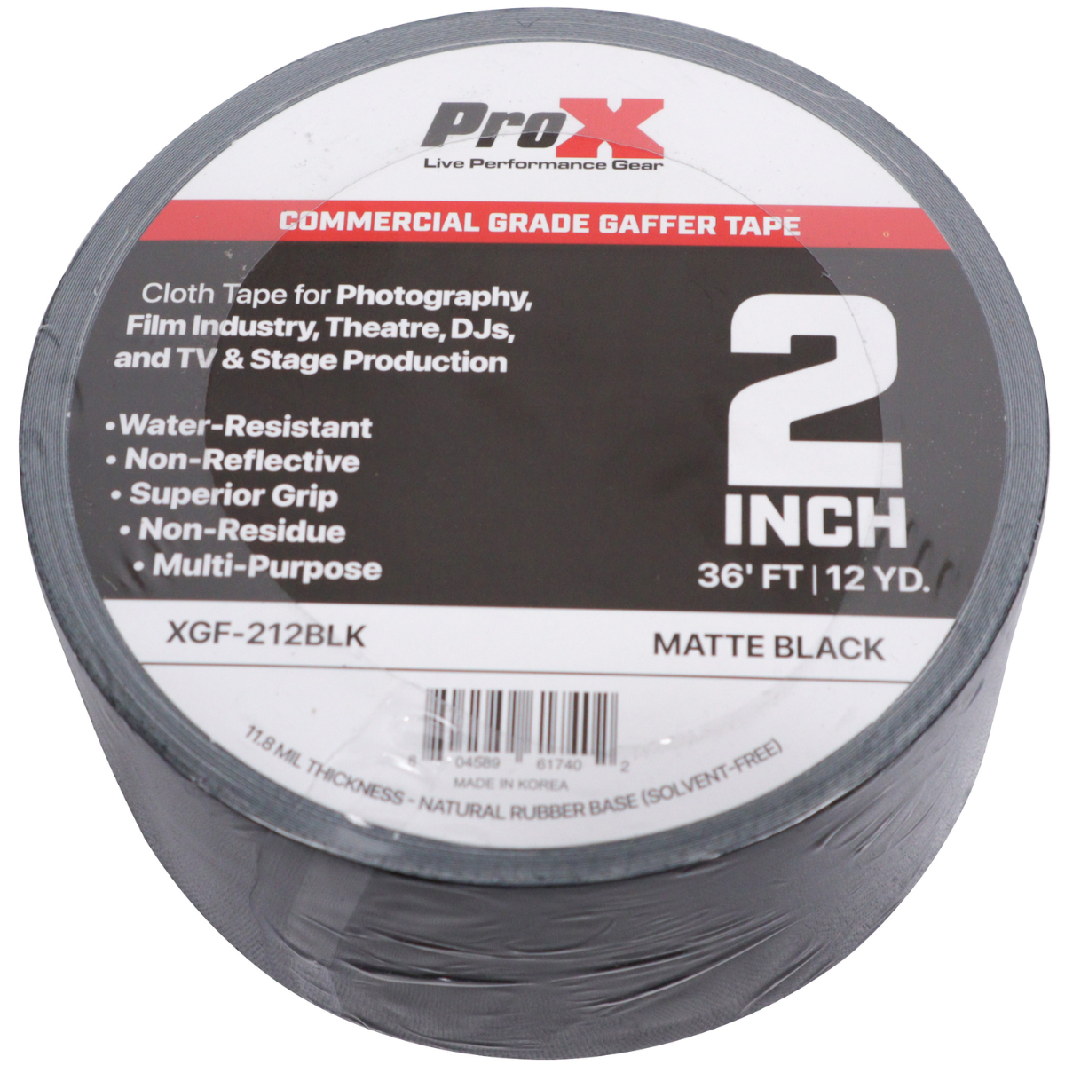 ProX XGF 212BLK | 2in x 12yd Matte Black Gaffer Tape | Non Residue Commercial Grade Grip