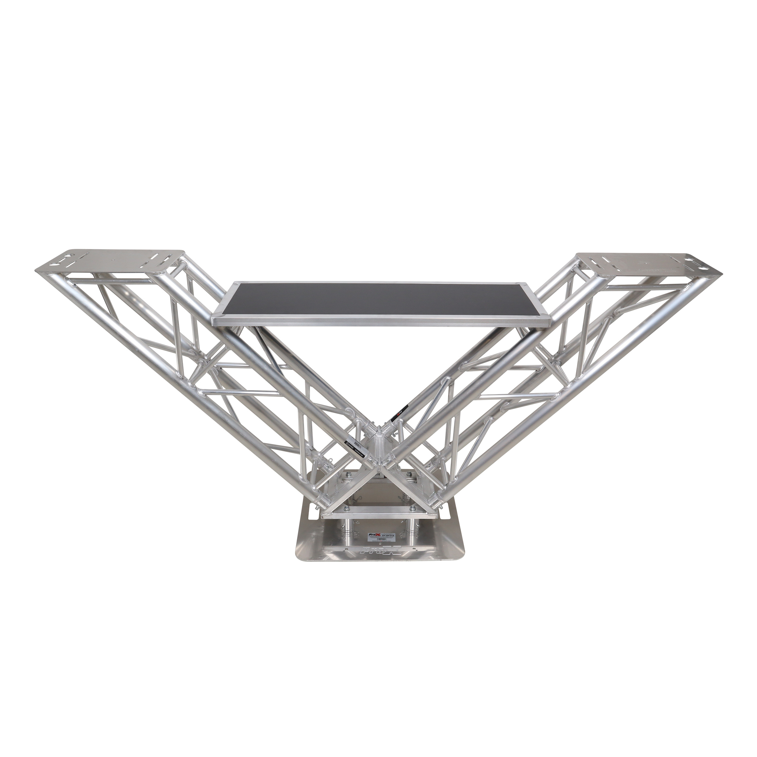ProX XT-VERRAZANO24 | V-Shape DJ Truss Table with Dual Shelves | 24in Base Plate for Stability