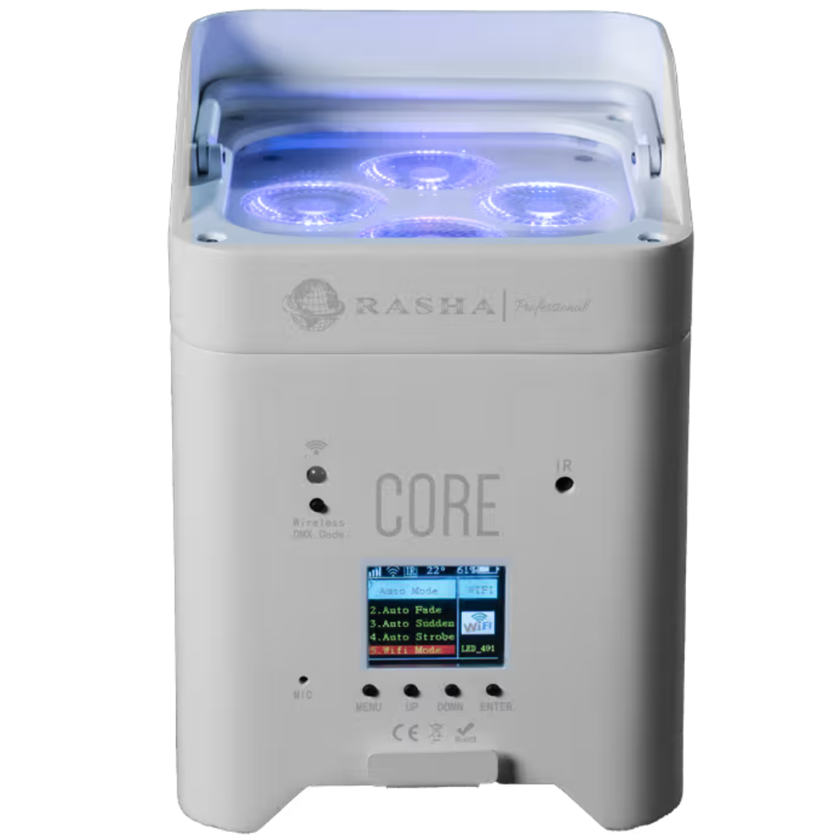 Rasha RP-HXCORE-WHT | 4x18W RGBAW+UV Battery Uplight | White Fixture with Wi-Fi & Wireless DMX