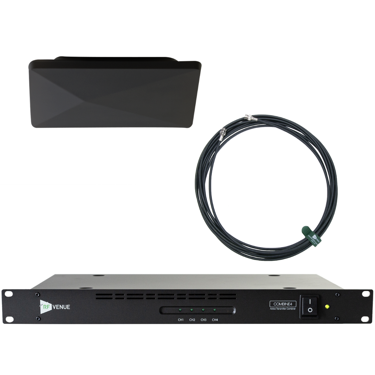 RF Venue COMB4CP-ARCB | 4-Channel IEM Combiner with Black CP Architectural Antenna | Wall/Ceiling Mount System