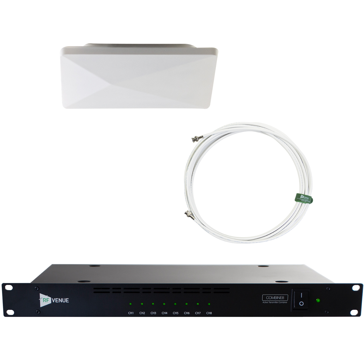 RF Venue COMB8CP-ARC | 8-Channel IEM Combiner with White CP Architectural Antenna | DC Power Distribution for 8 Transmitters