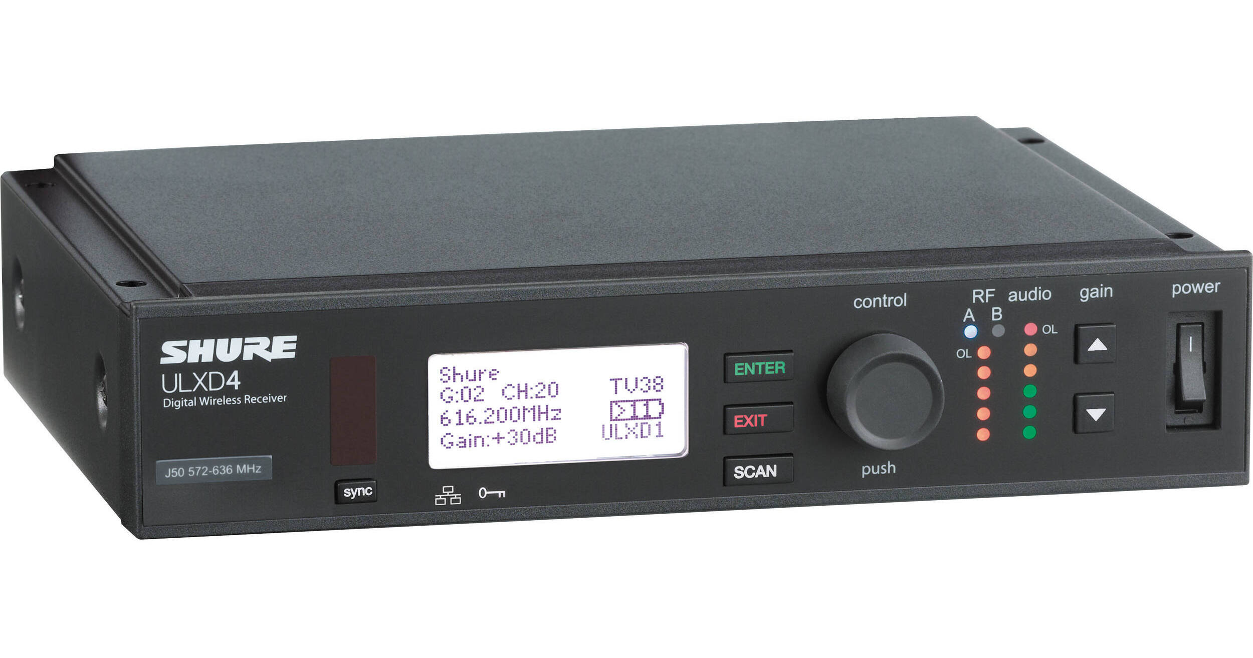 Shure ULXD4-H50 | Single Digital Wireless Receiver - 64MHz Tuning | AES-256 Encryption & Network Control