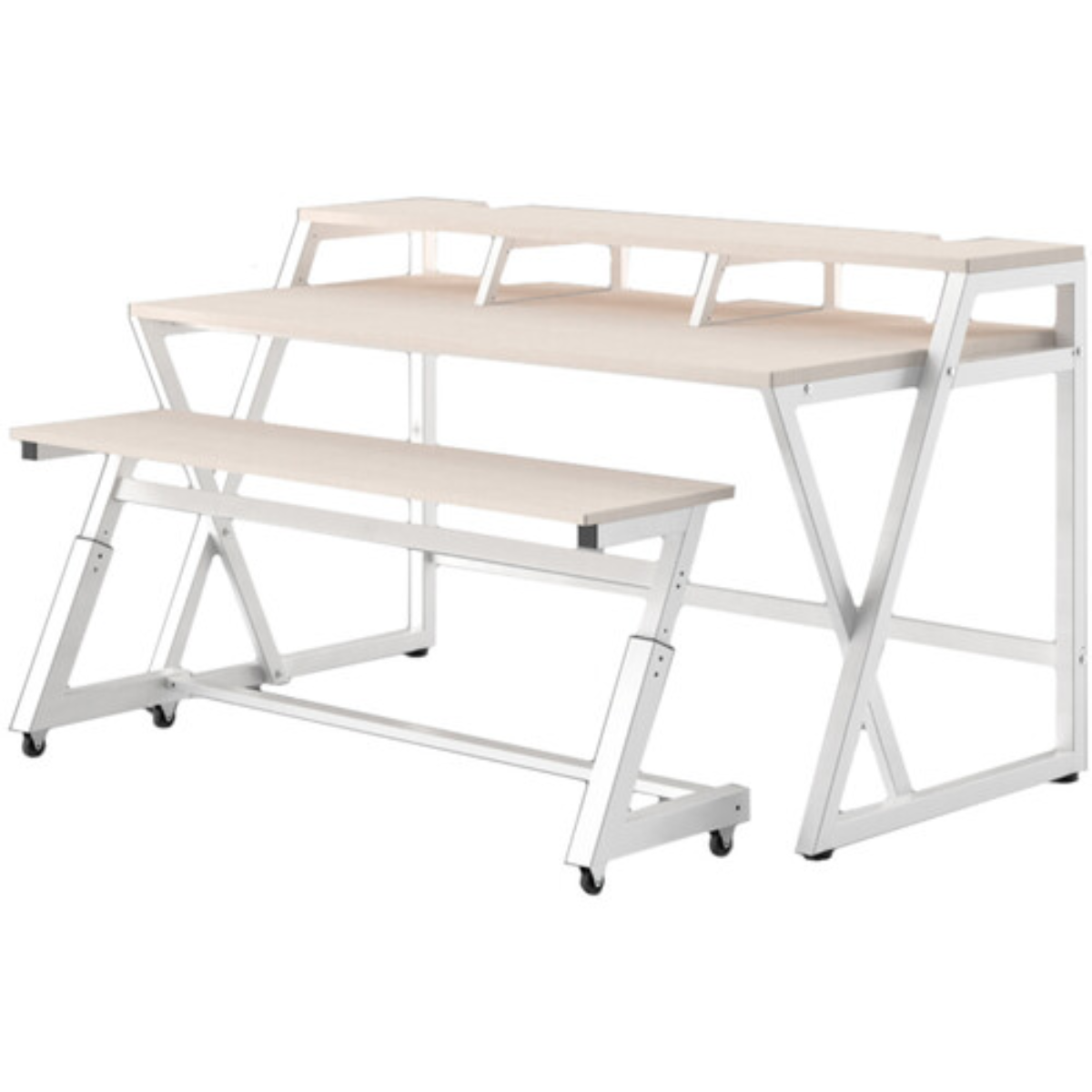 Wavebone Headquarter | Light Wood Studio Workstation Desk | 9U Rack Space with Z Shaped Keyboard Stand