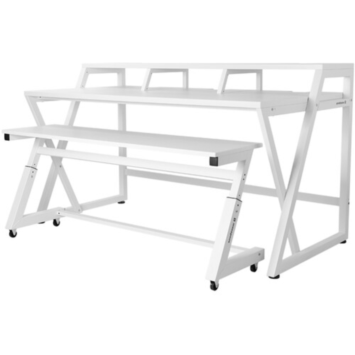 Wavebone Headquarter | White Studio Workstation Desk | 9U Rack Space with Z Shaped Keyboard Stand
